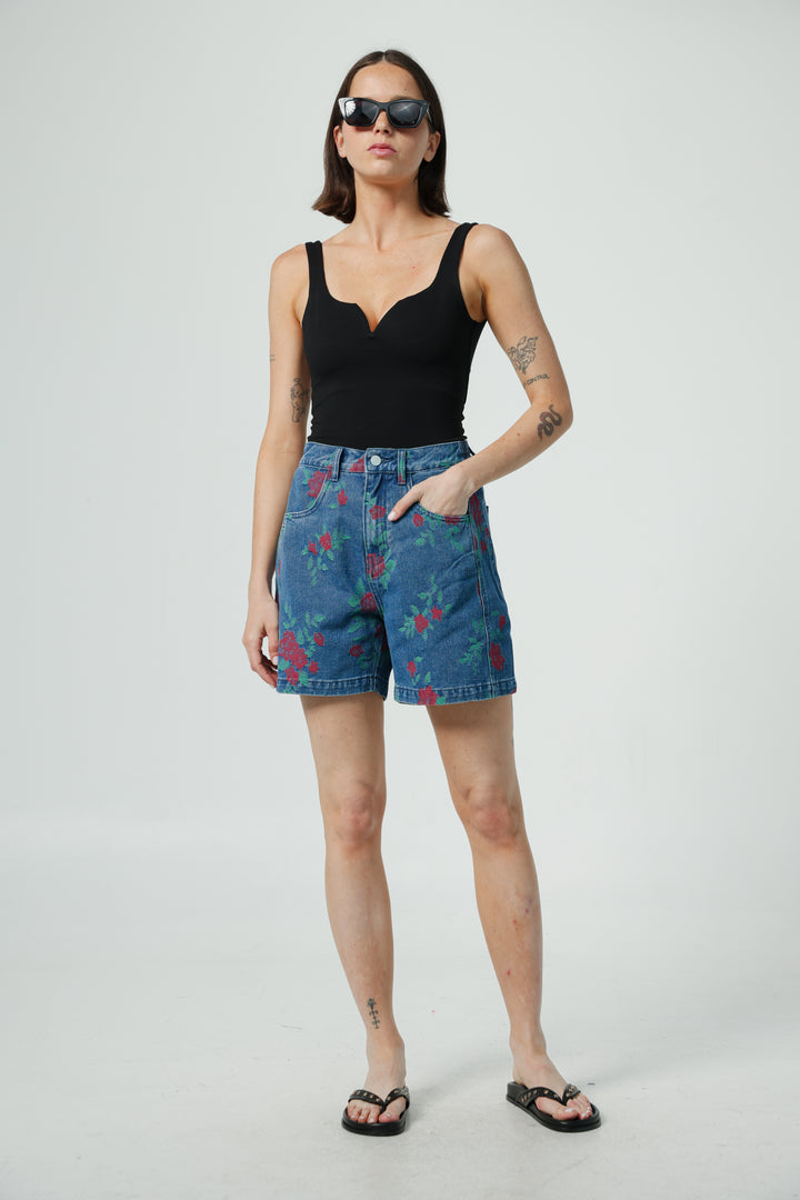 Guri Blue Flowered Denim Shorts