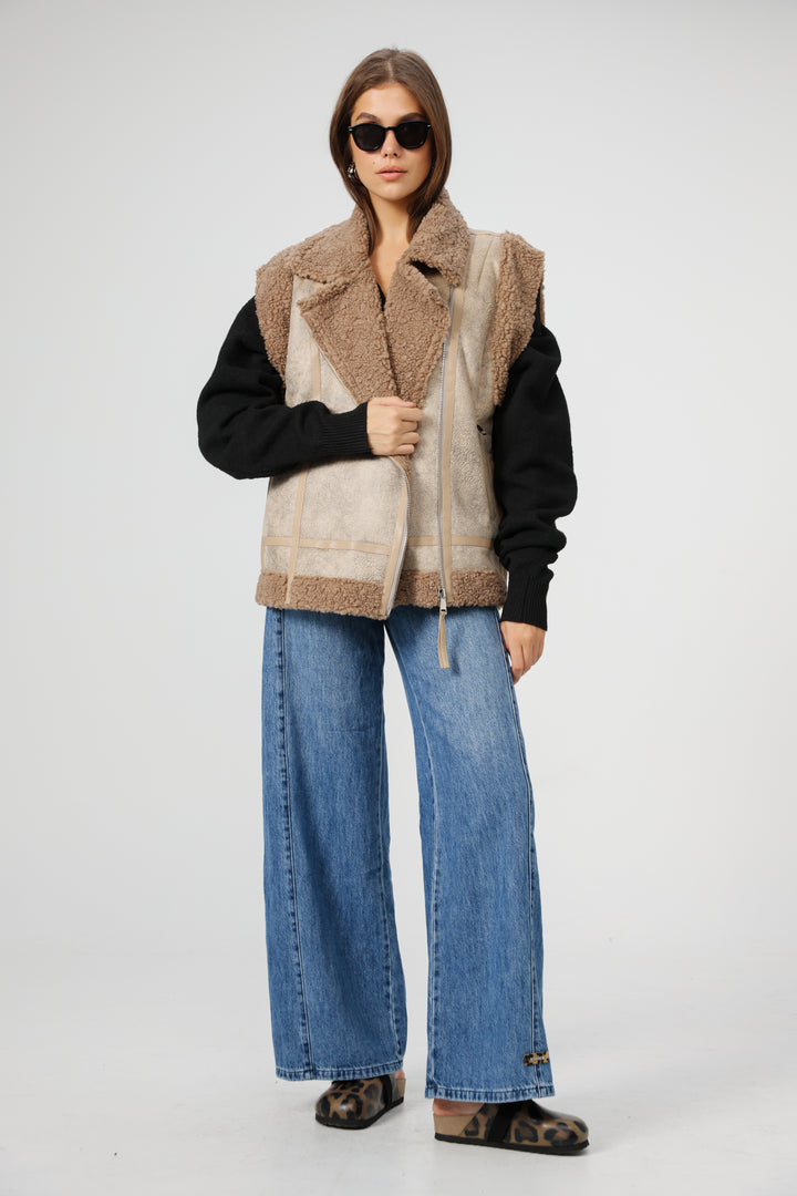 Faux Leather Beige Vest