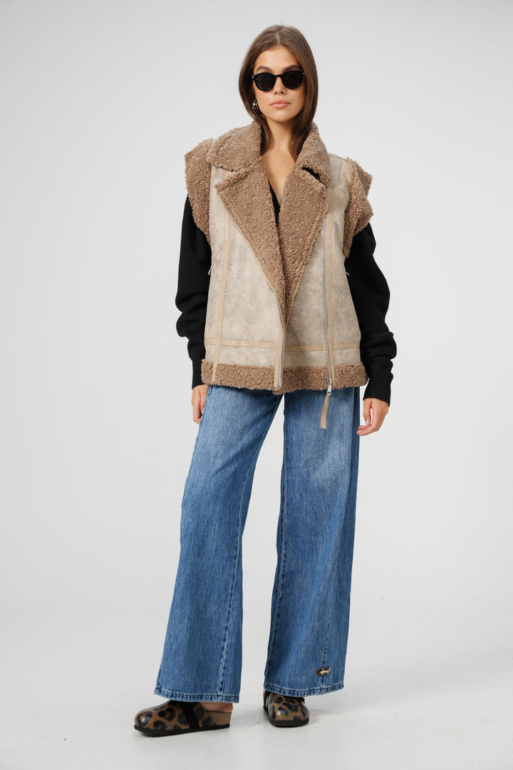 Faux Leather Beige Vest