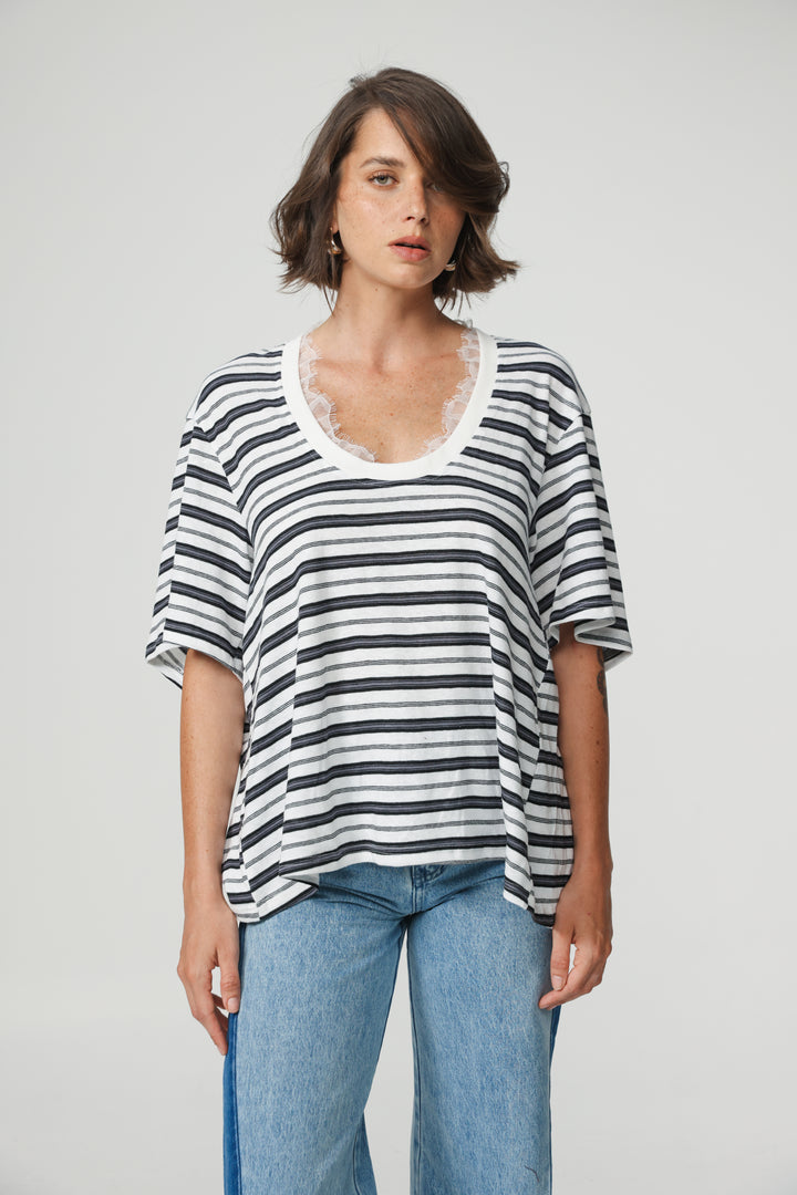 Smile Black Striped T-Shirt