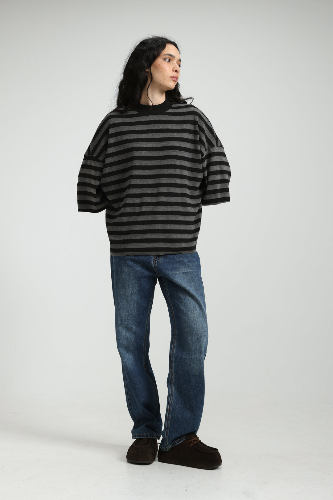 Boyfriend Grey Striped T-Shirt