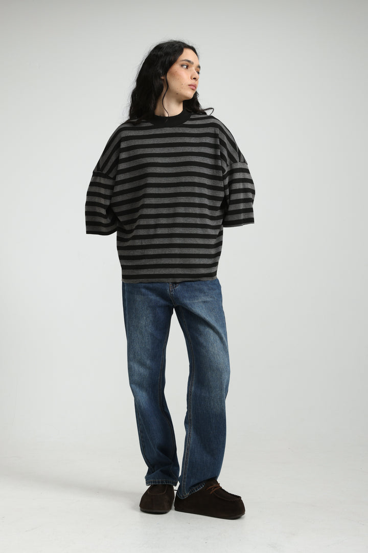 Boyfriend Grey Striped T-Shirt