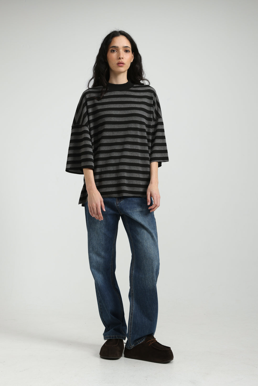 Boyfriend Grey Striped T-Shirt