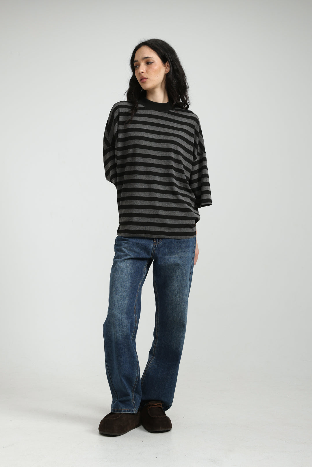 Boyfriend Grey Striped T-Shirt