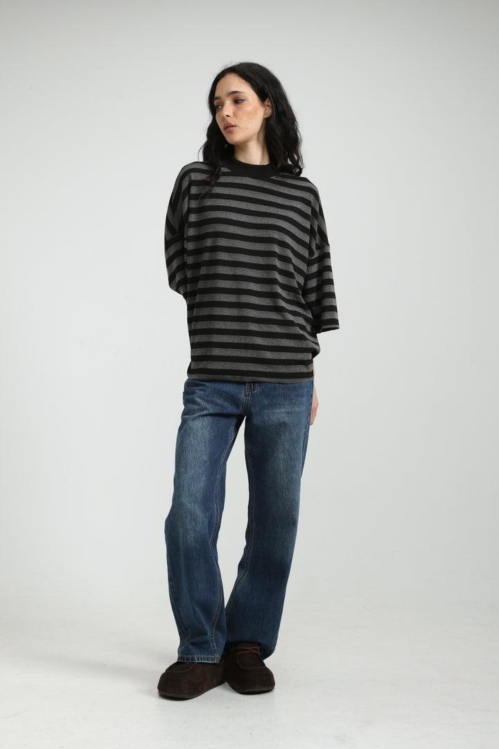 Boyfriend Grey Striped T-Shirt