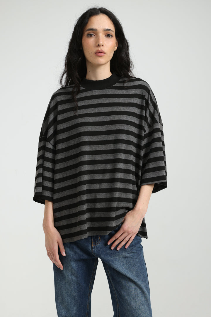 Boyfriend Grey Striped T-Shirt