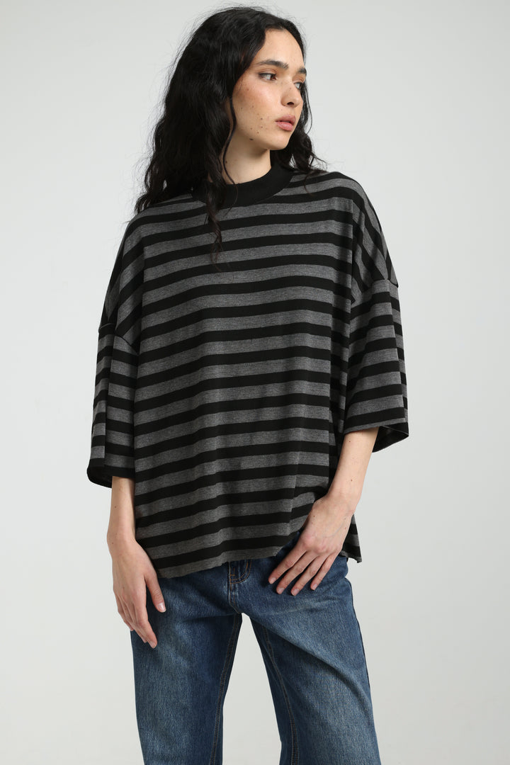 Boyfriend Grey Striped T-Shirt