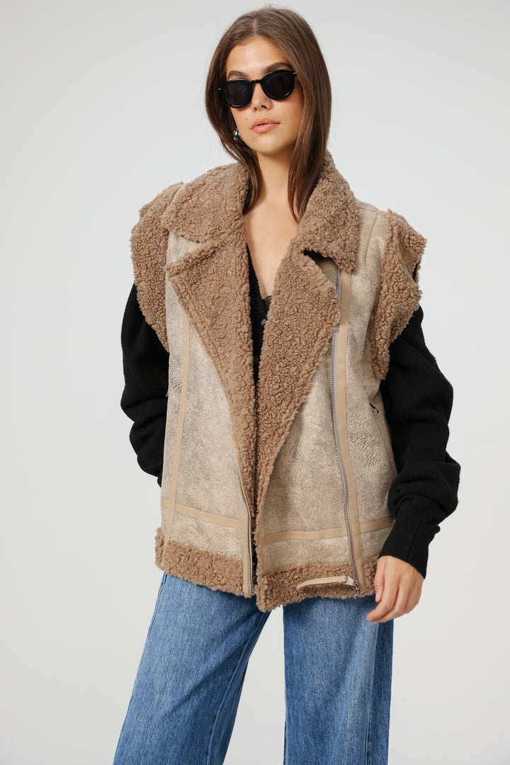 Faux Leather Beige Vest