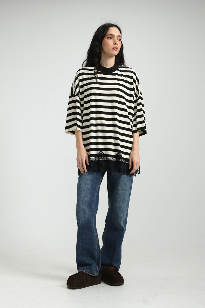 Boyfriend Black Striped T-Shirt