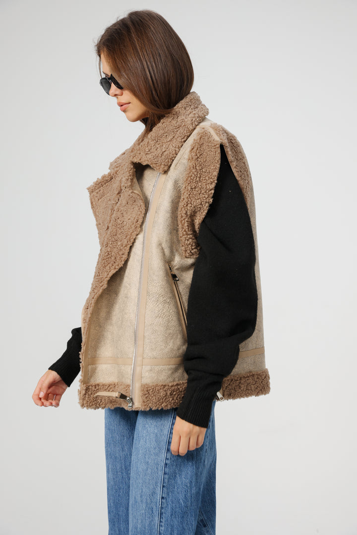 Faux Leather Beige Vest