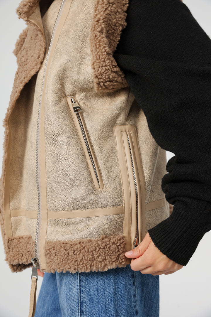 Faux Leather Beige Vest
