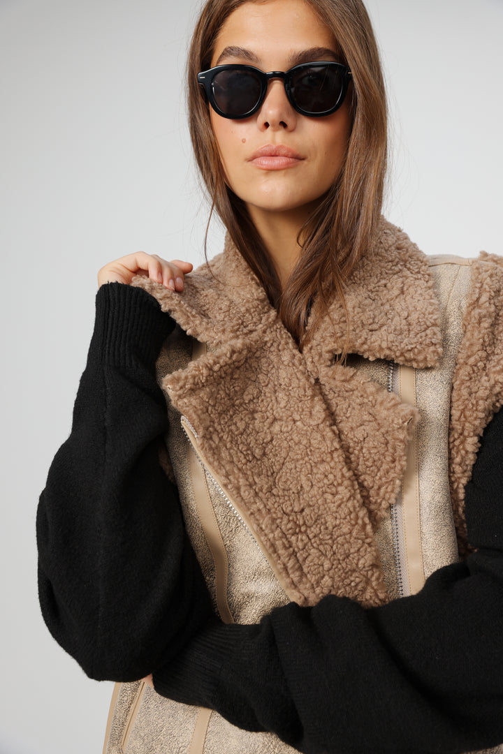 Faux Leather Beige Vest
