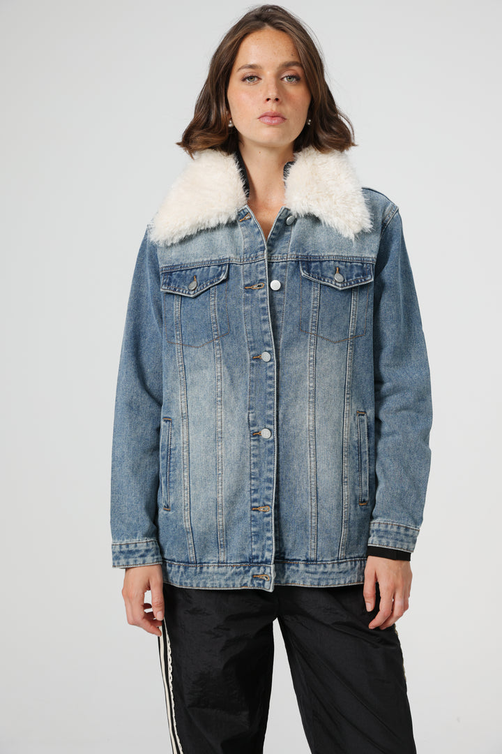 Fur Blue Denim Jacket
