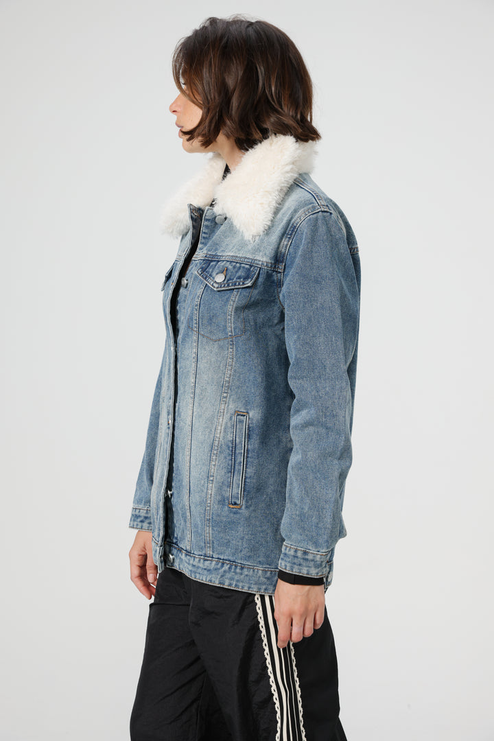 Fur Blue Denim Jacket