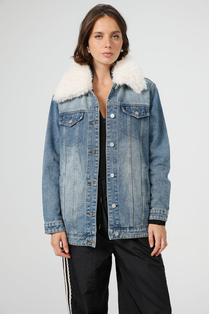 Fur Blue Denim Jacket