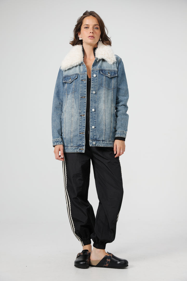 Fur Blue Denim Jacket