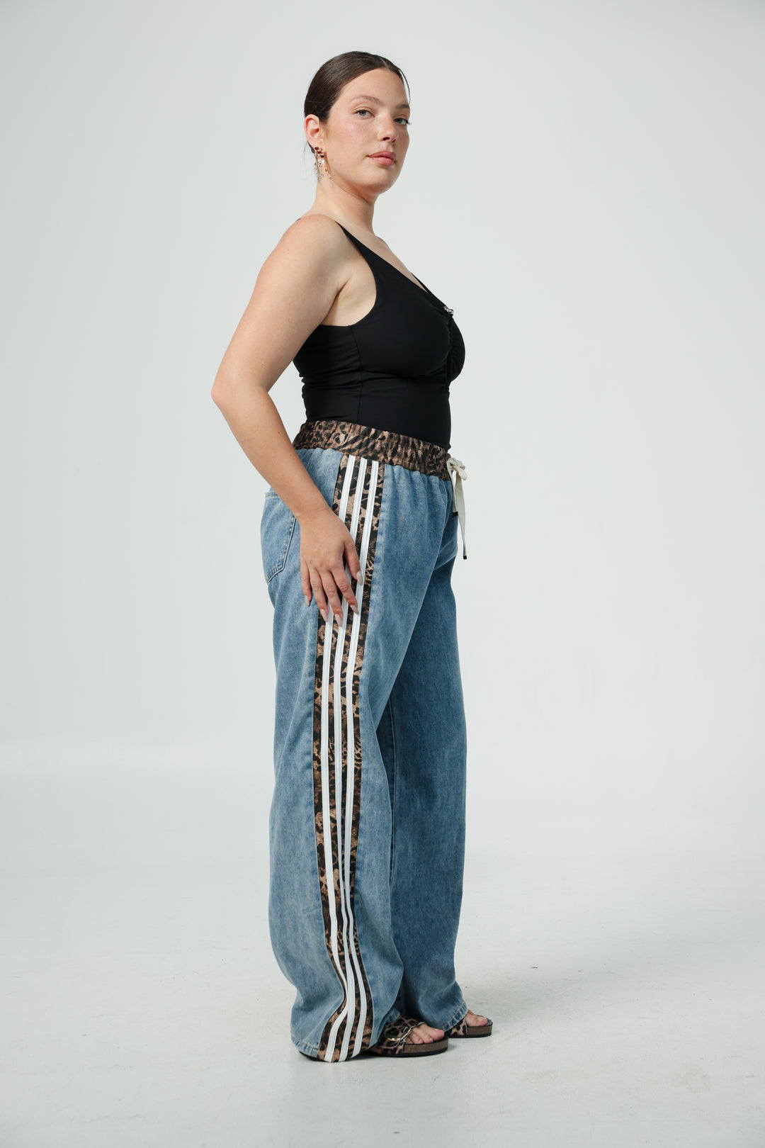 Mixed Leopard Denim Joggers