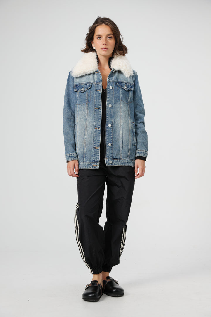 Fur Blue Denim Jacket