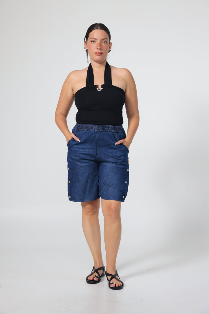 Popper Blue Denim Shorts