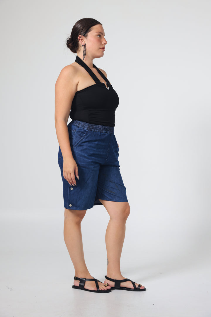 Popper Blue Denim Shorts