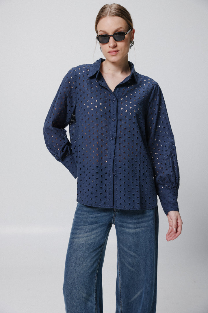 Lace Blue Buttoned Shirt
