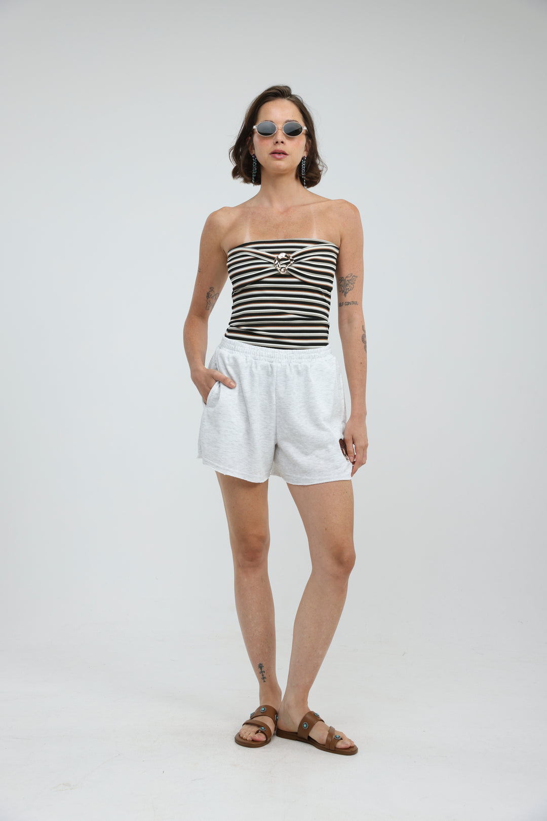 Icon Grey Striped Strapless Top