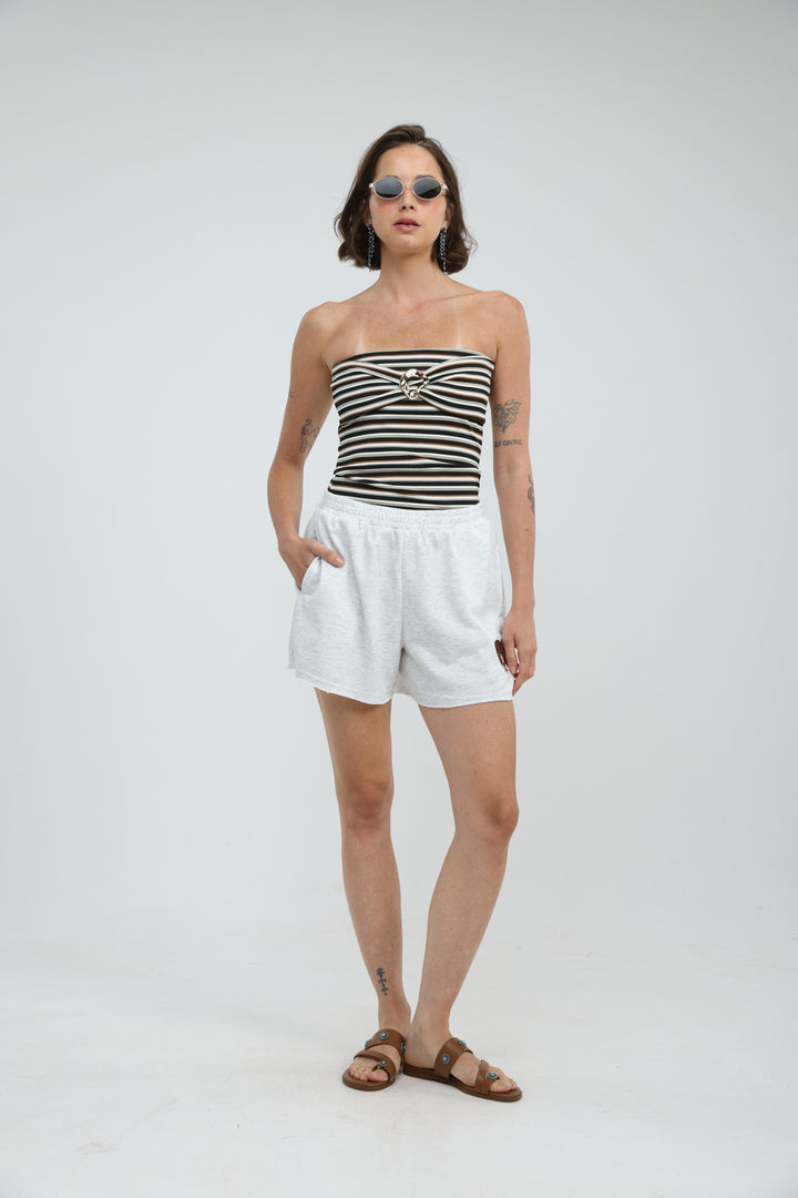 Icon Grey Striped Strapless Top