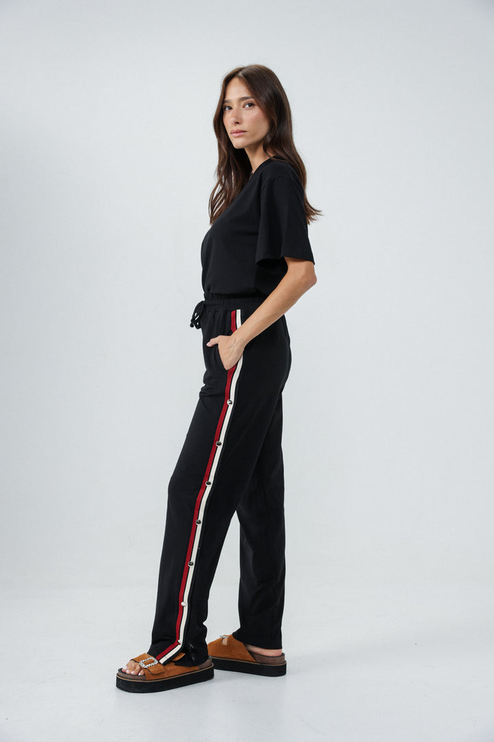 Popper Black Striped Joggers