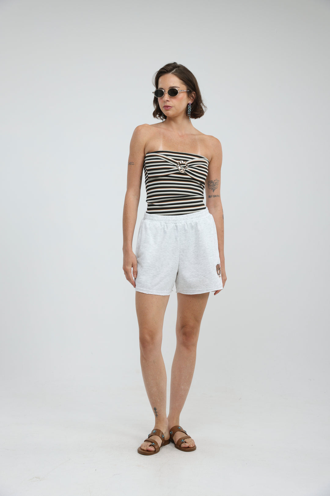 Icon Grey Striped Strapless Top