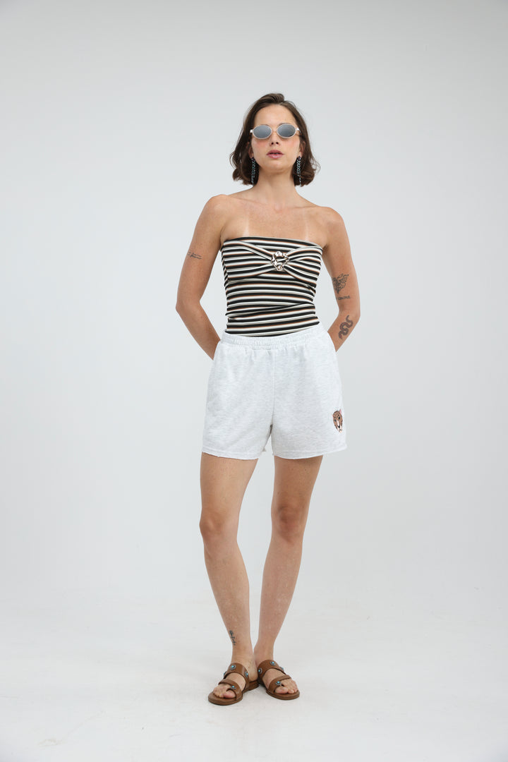Icon Grey Striped Strapless Top