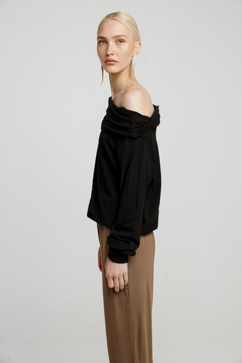 Draw Off Shoulder Black Top