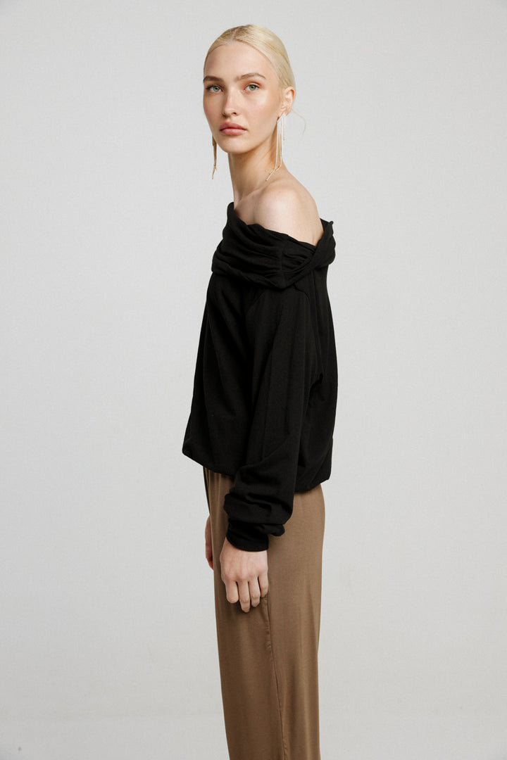 Draw Off Shoulder Black Top