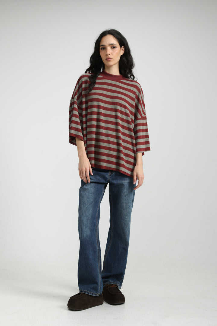 Boyfriend Wine Striped T-Shirt