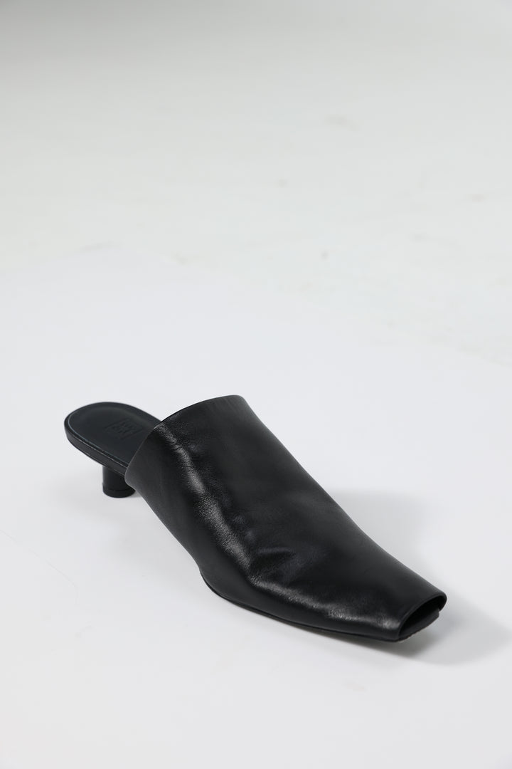Black Leather Mules