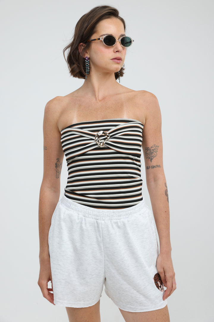 Icon Grey Striped Strapless Top