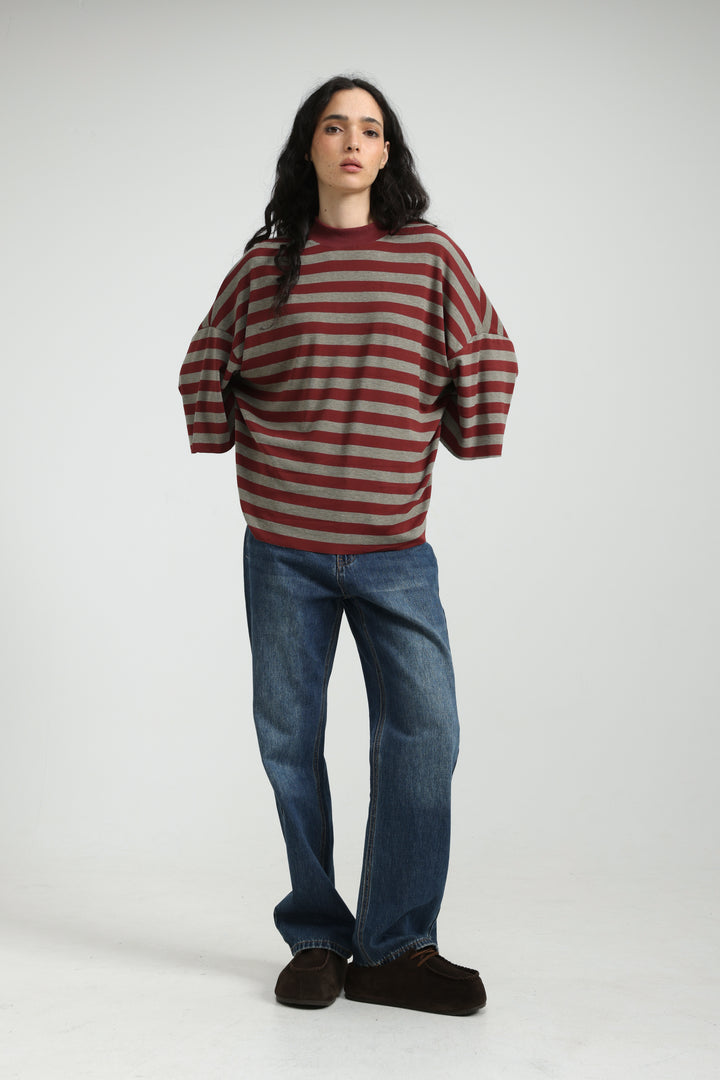 Boyfriend Wine Striped T-Shirt