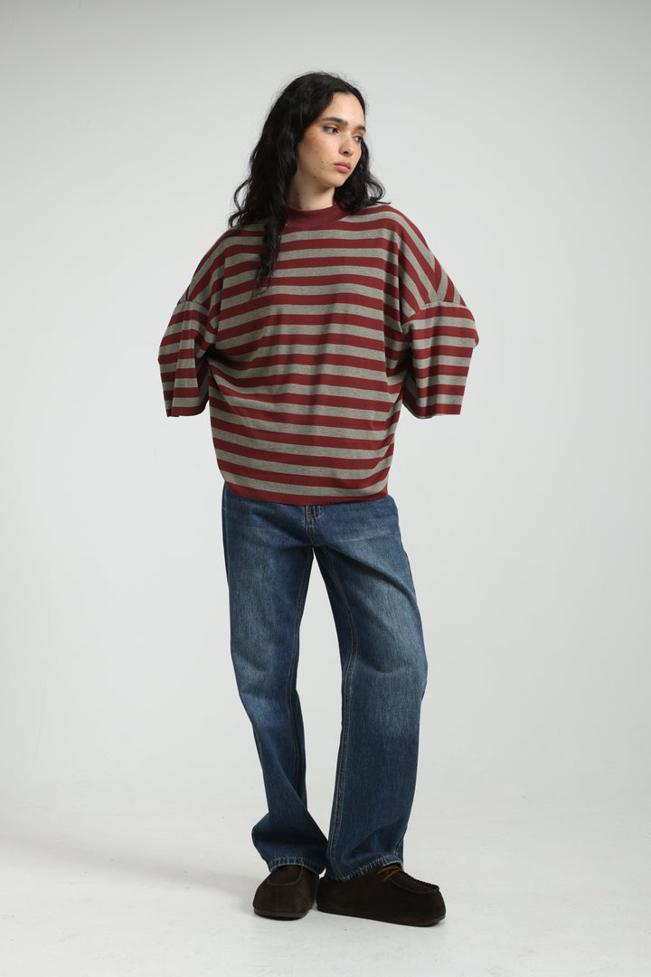 Boyfriend Wine Striped T-Shirt