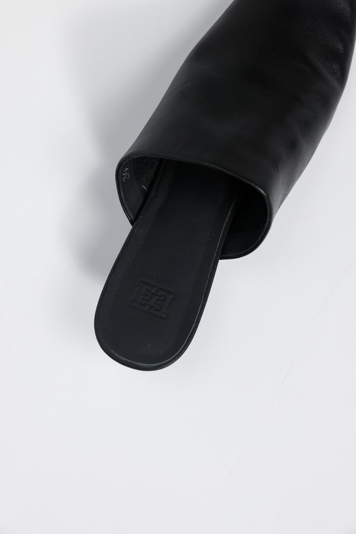 Black Leather Mules