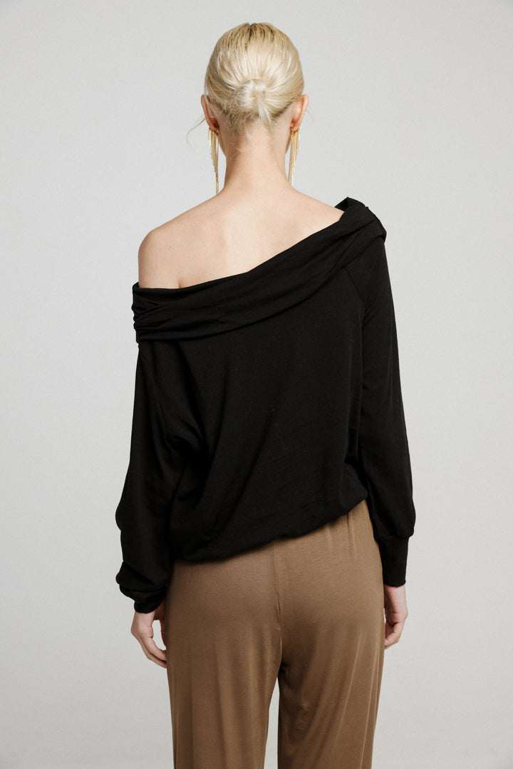 Draw Off Shoulder Black Top