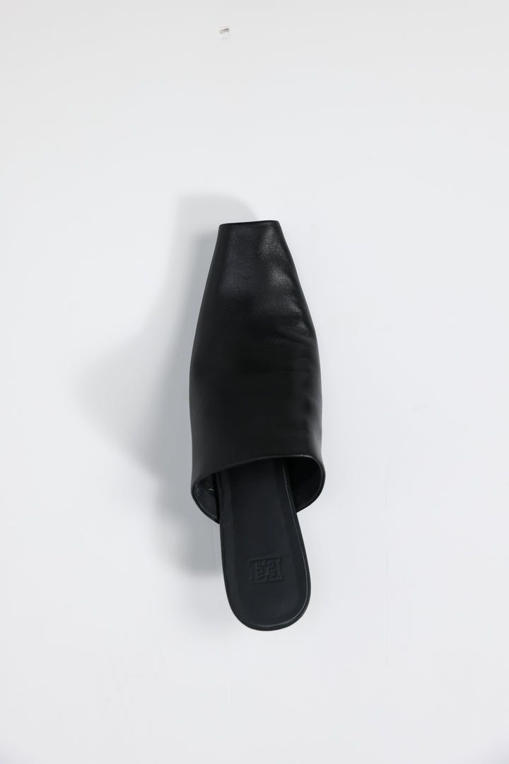 Black Leather Mules