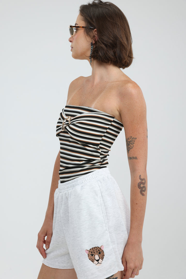 Icon Grey Striped Strapless Top