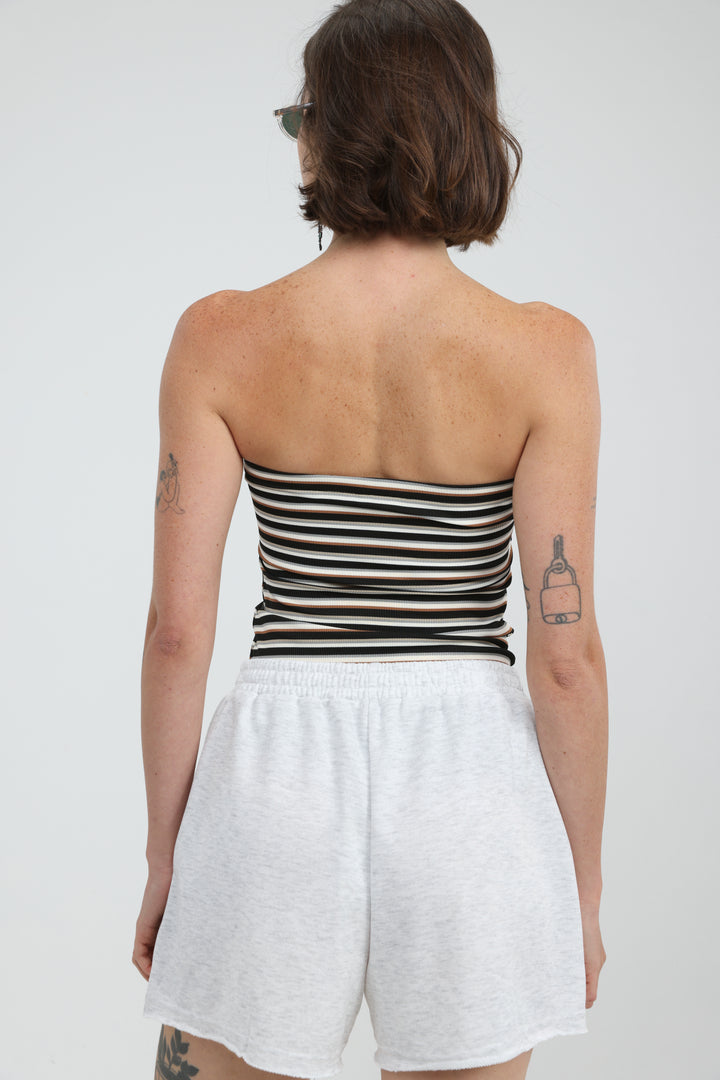 Icon Grey Striped Strapless Top
