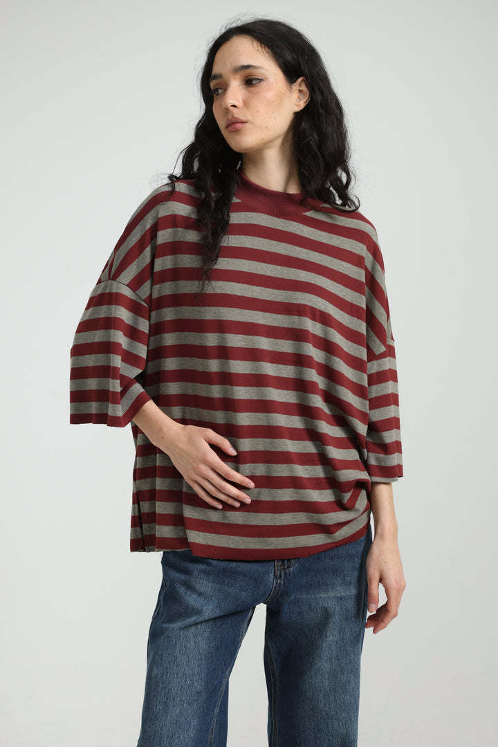Boyfriend Wine Striped T-Shirt