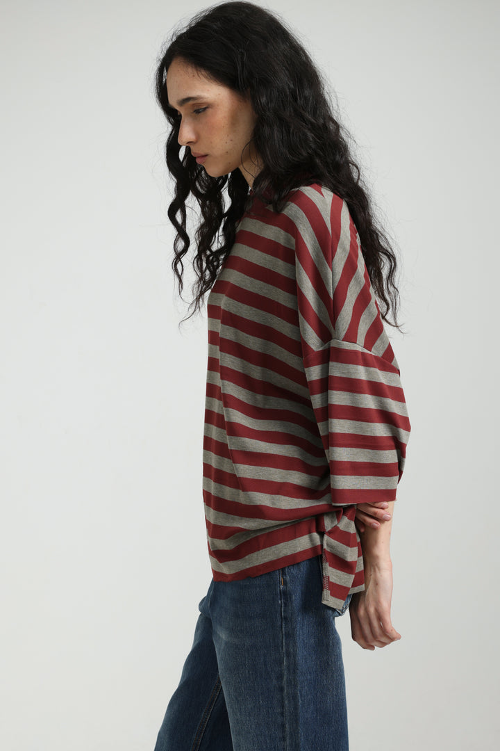 Boyfriend Wine Striped T-Shirt