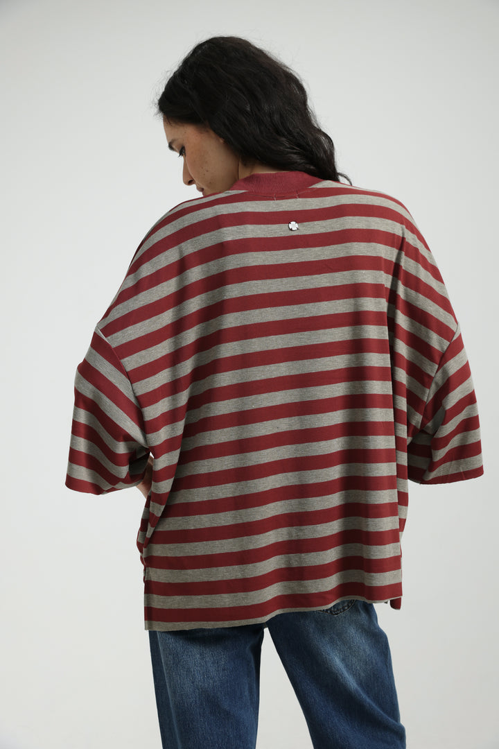 Boyfriend Wine Striped T-Shirt