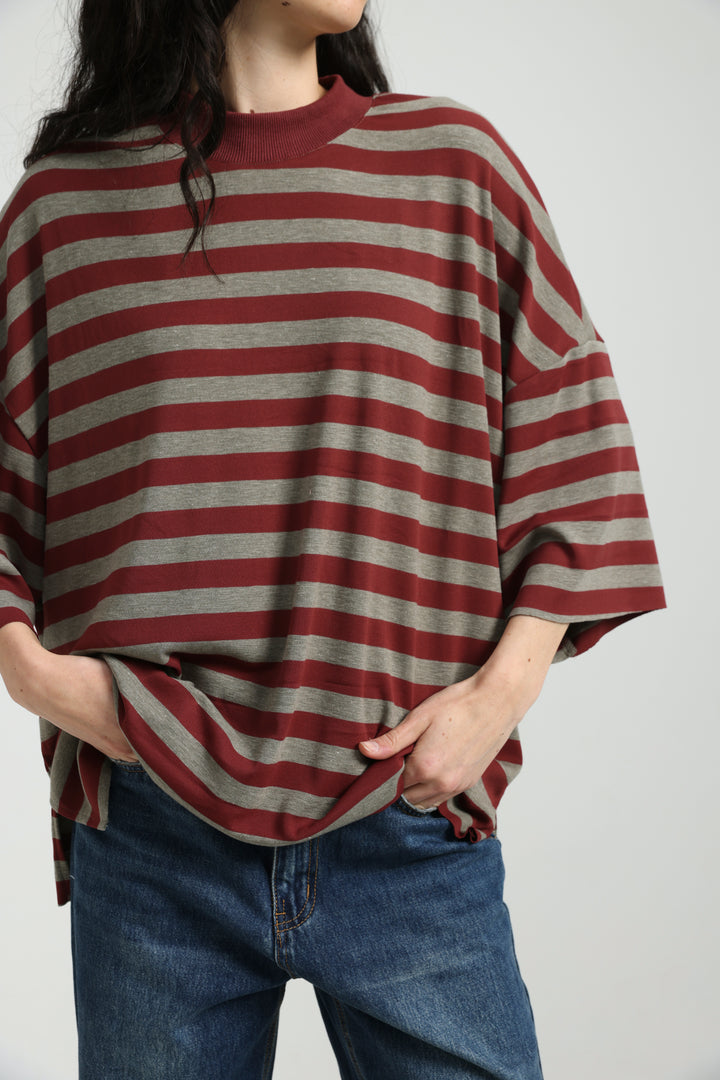 Boyfriend Wine Striped T-Shirt