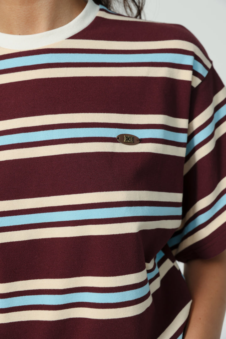 Federer Brown Striped T-Shirt