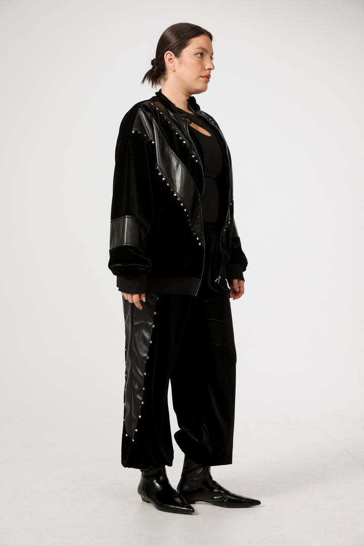 Studded Black Velvet Joggers