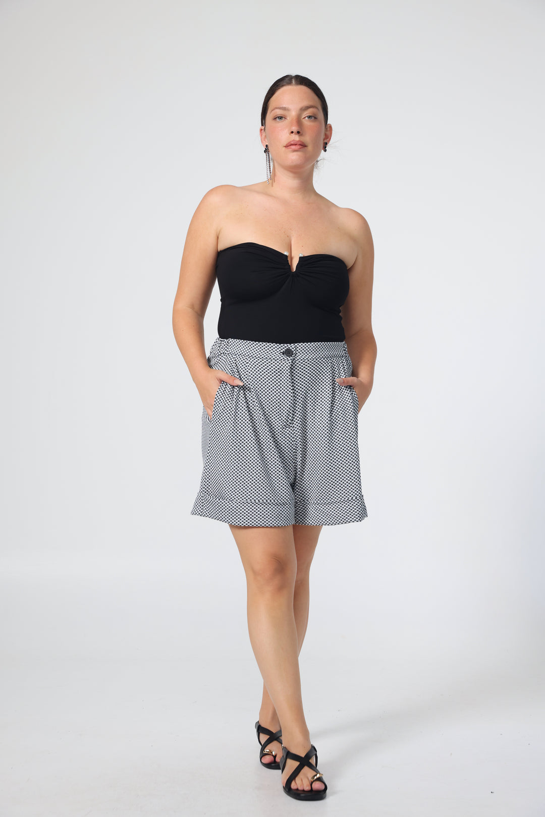 Pearls Black Strapless Top