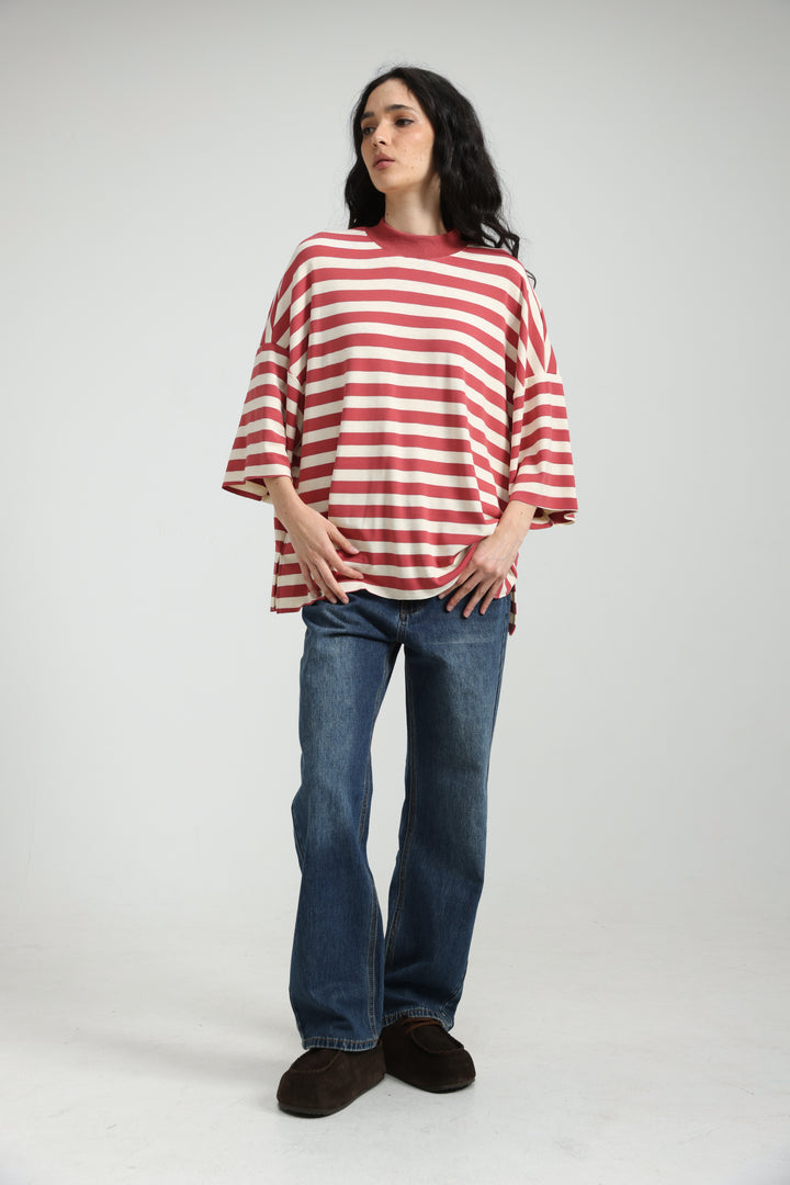 Boyfriend Red Striped T-Shirt